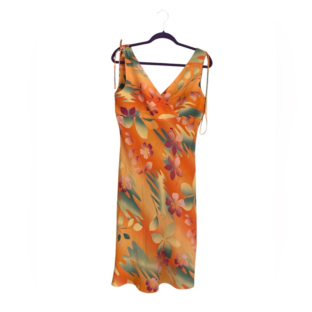 Millennium Y2K 90s Tropical Orange Dress V-Neckline Unlined Dress Size L